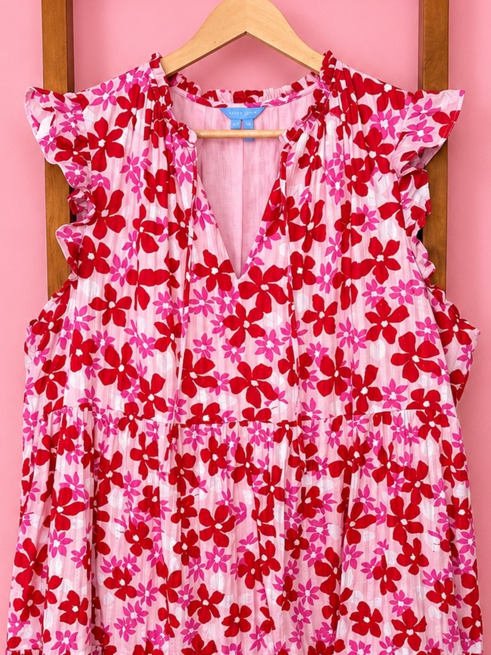 Draper James Connie Floral Flutter Sleeve Mini Dress Pink Red 2X